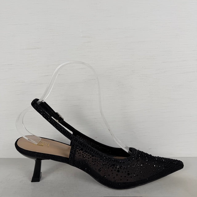 Shiny slingbacks met glitters zwart