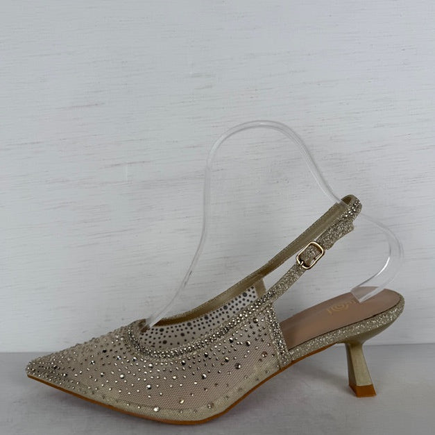 Shiny slingbacks met glitters goud