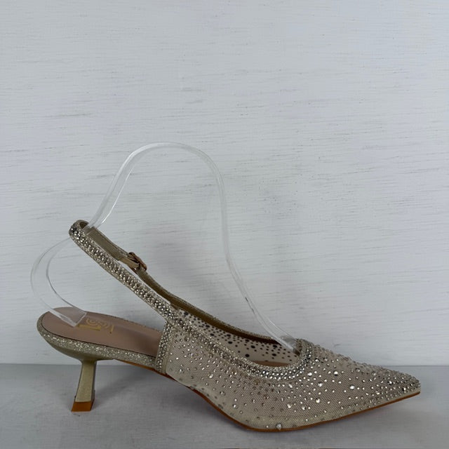 Shiny slingbacks met glitters goud