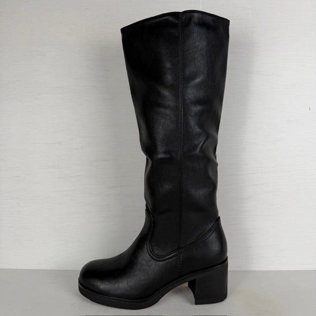Hoge leatherlook laarzen met blokhak zwart