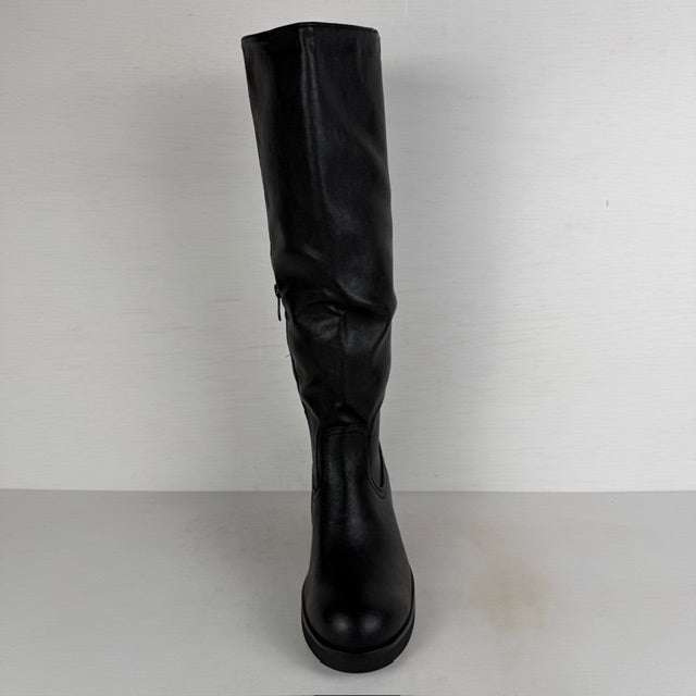 Hoge leatherlook laarzen met blokhak zwart