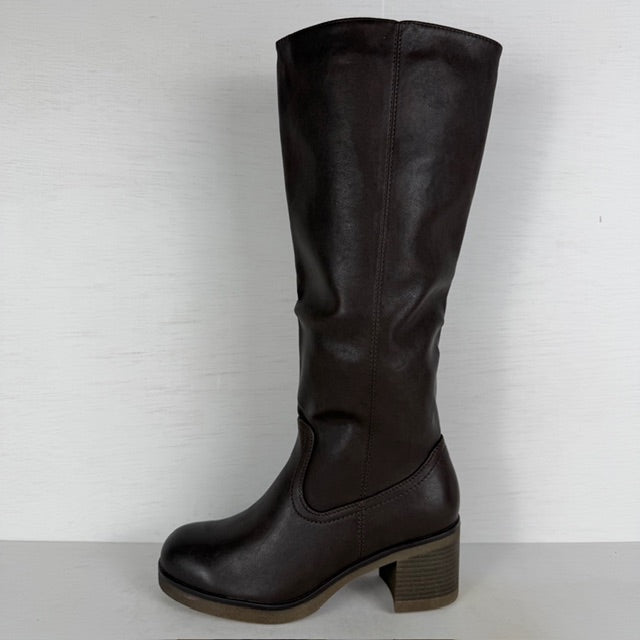 Hoge leatherlook laarzen met blokhak bruin