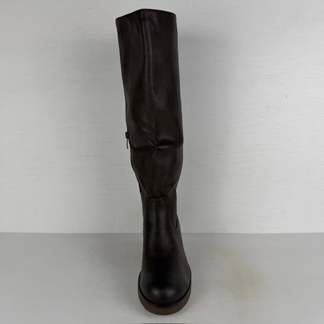 Hoge leatherlook laarzen met blokhak bruin