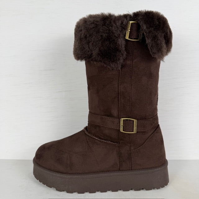 Furry boots met gespjes bruin