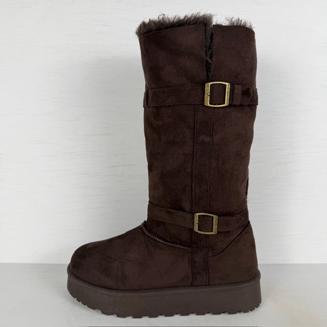 Furry boots met gespjes bruin