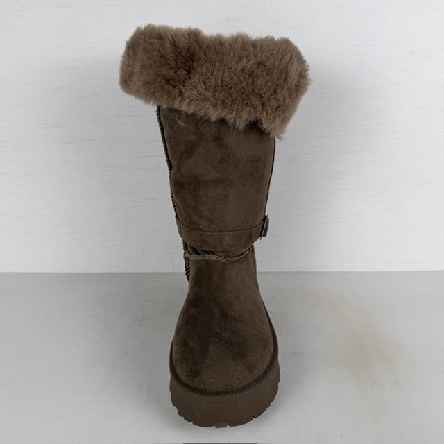 Furry boots met gespjes khaki