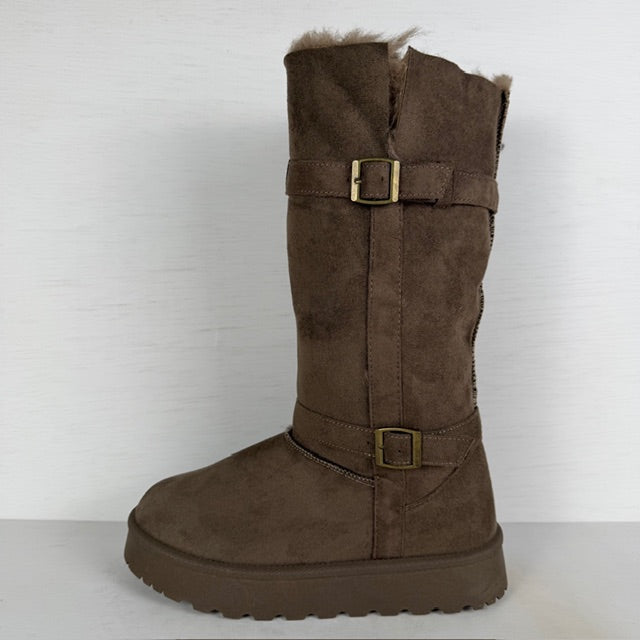 Furry boots met gespjes khaki