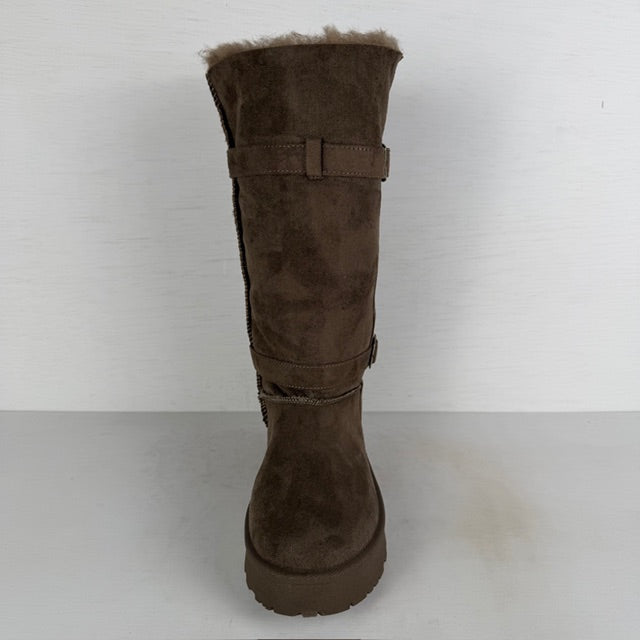 Furry boots met gespjes khaki