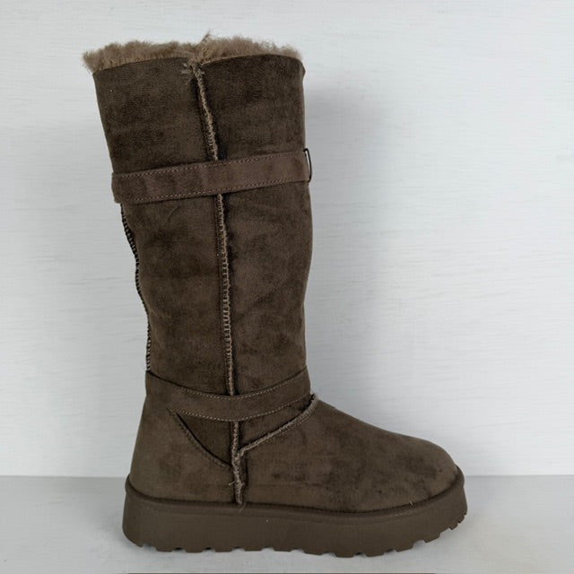 Furry boots met gespjes khaki