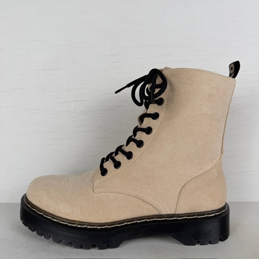 Veterboots met stoere zool beige