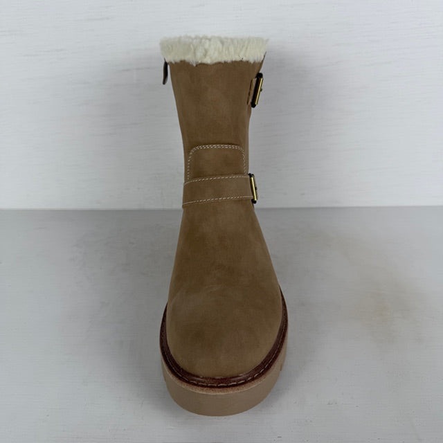 Leatherlook boots met gespjes en teddy randje khaki