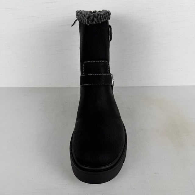 Leatherlook boots met gespjes en teddy randje zwart