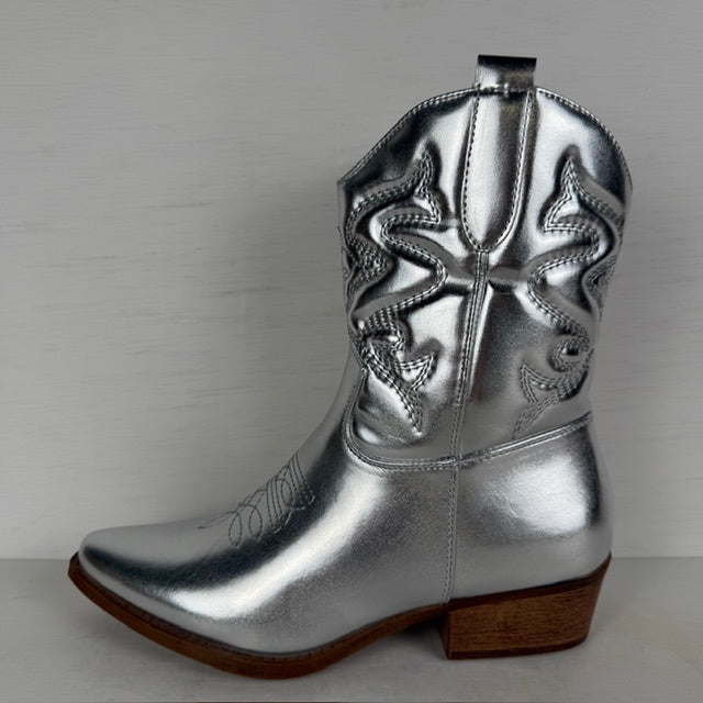 Metallic cowboylaarzen met lage hak zilver