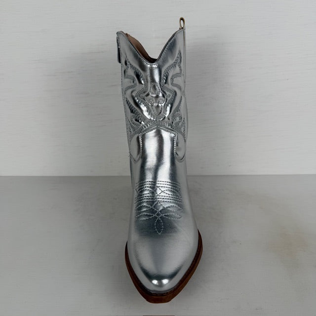 Metallic cowboylaarzen met lage hak zilver