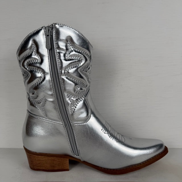Metallic cowboylaarzen met lage hak zilver