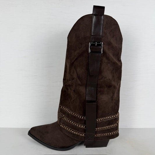 Trendy suèdine cowboylaarzen met flap bruin