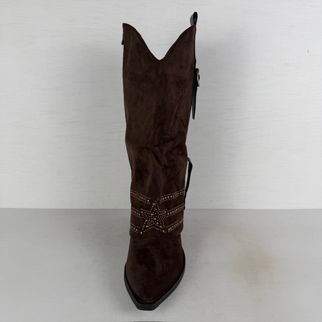 Trendy suèdine cowboylaarzen met flap bruin