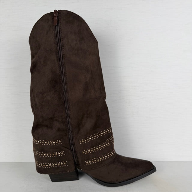 Trendy suèdine cowboylaarzen met flap bruin