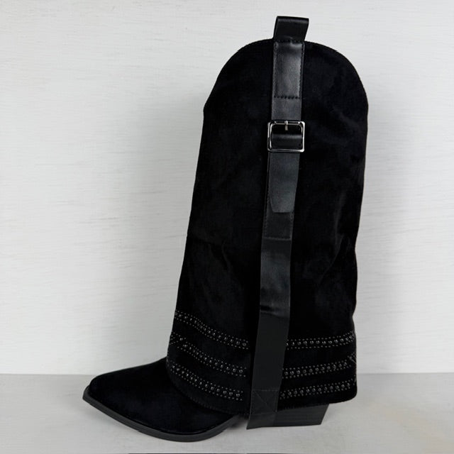 Trendy suèdine cowboylaarzen met flap zwart