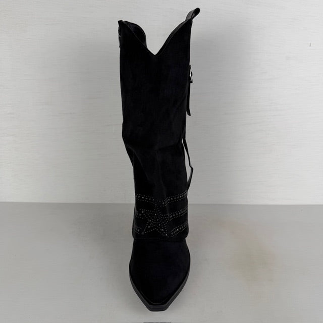 Trendy suèdine cowboylaarzen met flap zwart