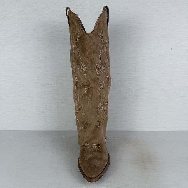 Suèdine cowboylaarzen met flap en sierrits khaki