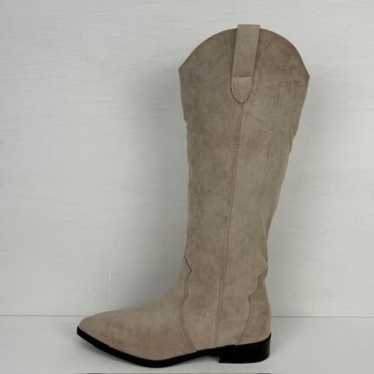 Suèdine cowboylaarzen met lage hak beige