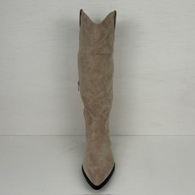 Suèdine cowboylaarzen met lage hak beige