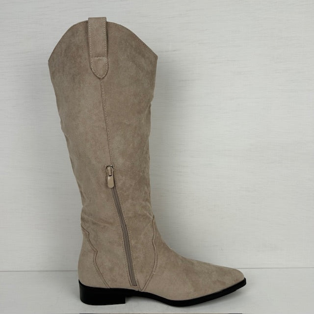 Suèdine cowboylaarzen met lage hak beige