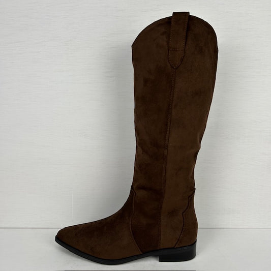 Suèdine cowboylaarzen met lage hak bruin