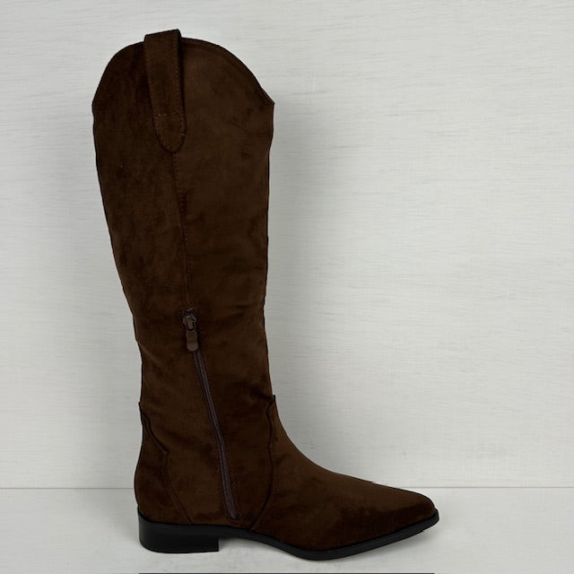 Suèdine cowboylaarzen met lage hak bruin