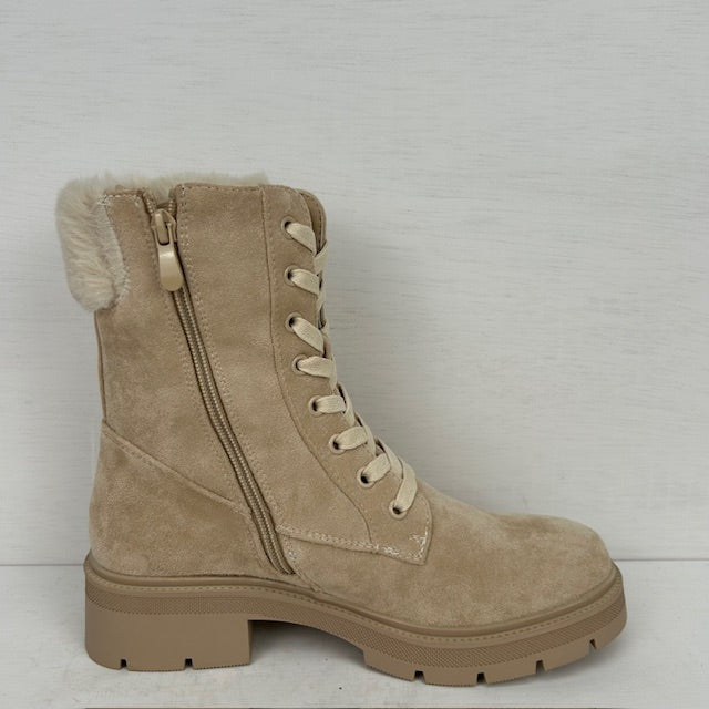Veterboots met shiny bloemenprint beige