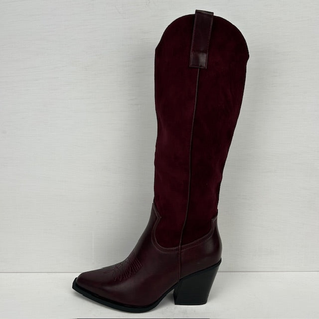 Hoge cowboylaarzen met leatherlook details rood