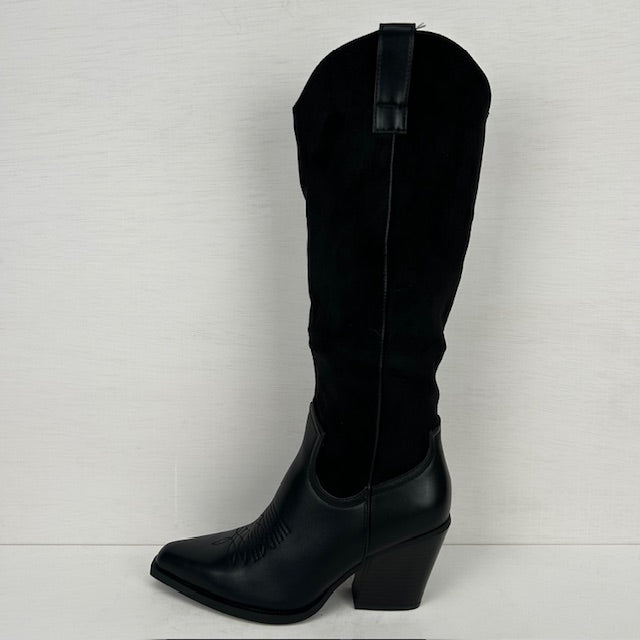 Hoge cowboylaarzen met leatherlook details zwart