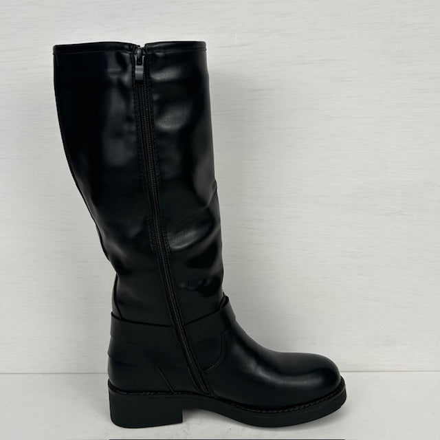 Hoge leatherlook laars met siergespjes zwart