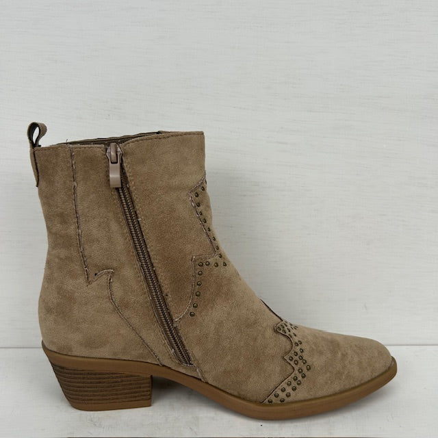 Laag cowboylaarsje met studs khaki