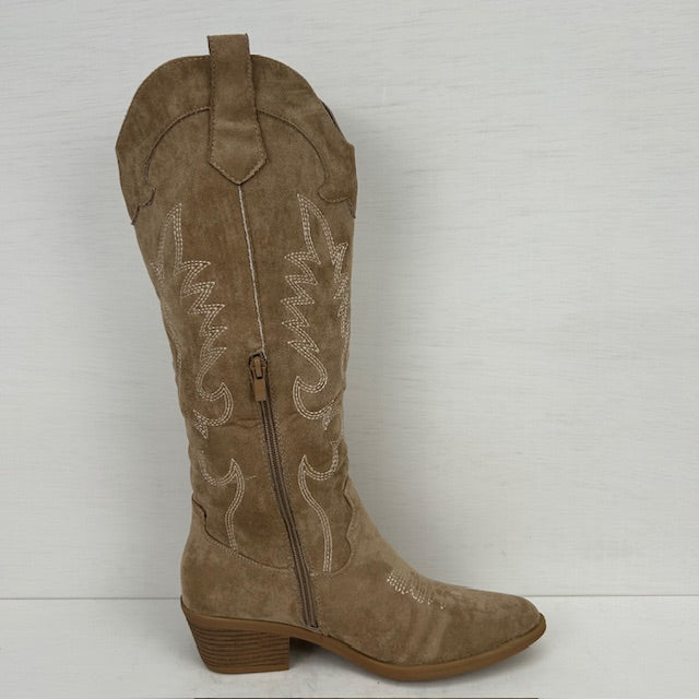 Suèdine cowboylaarzen met franjes en stiksel khaki
