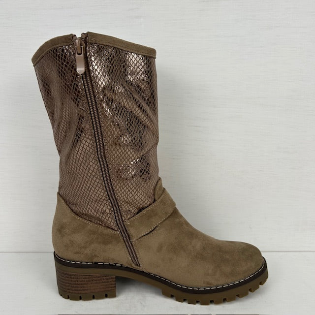 Suèdine laarzen met shiny afwerking taupe