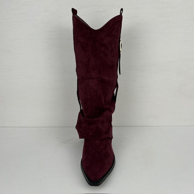 Suèdine cowboylaarzen met flap en gespje rood