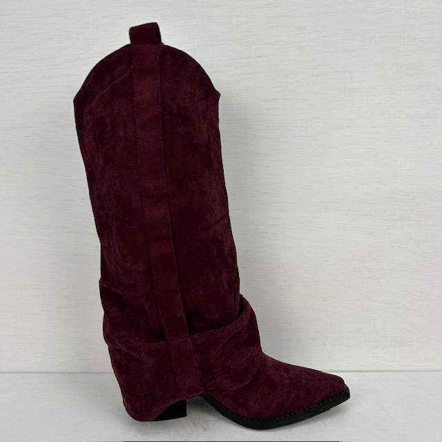 Suèdine cowboylaarzen met flap en gespje rood