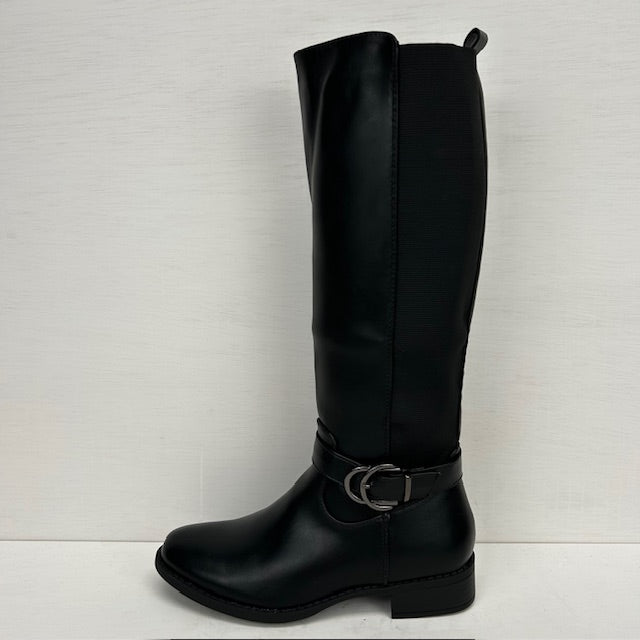 Leatherlook laarzen met elastiek en gespje zwart