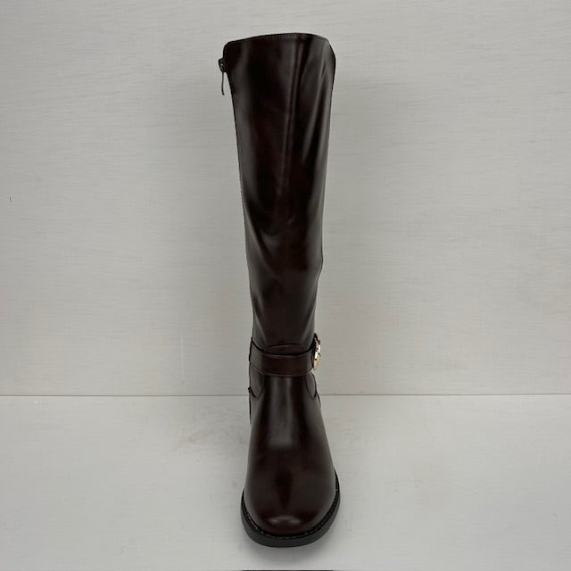 Leatherlook laarzen met elastiek en gespje bruin