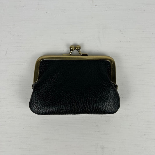 Real leather portemonneetje met knip zwart