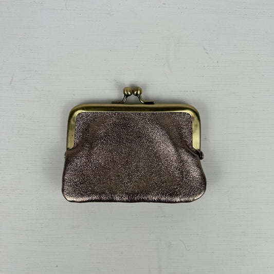 Real leather portemonneetje met knip metallic brons