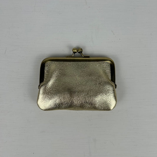 Real leather portemonneetje met knip metallic goud