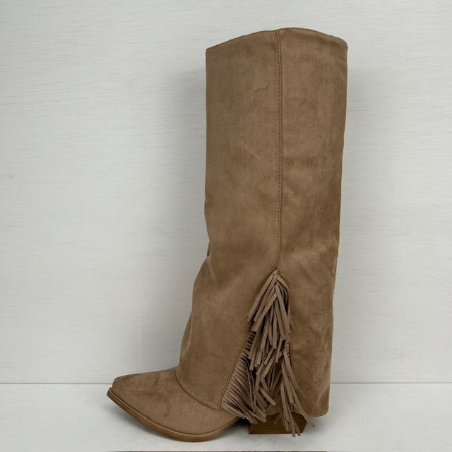 Gave cowboylaarzen met flap en franjes khaki