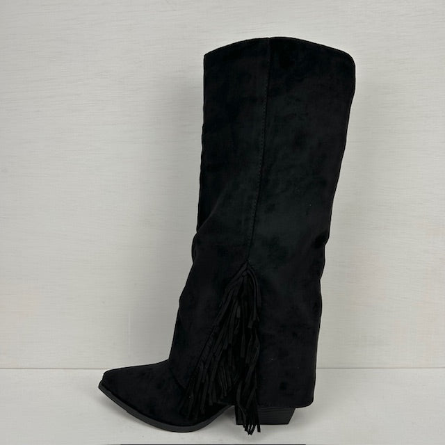 Gave cowboylaarzen met flap en franjes zwart