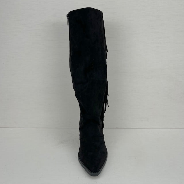 Suèdine cowboylaarzen met franjes en hoge hak zwart