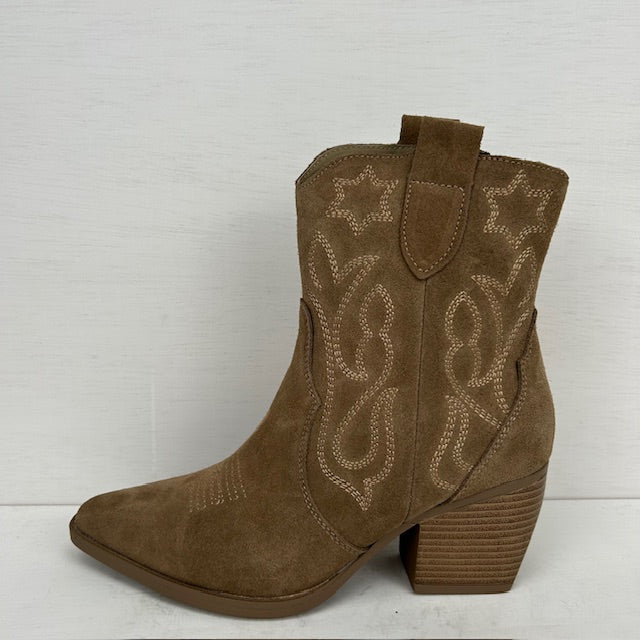 Real leather cowboylaarsje met stoere hak taupe