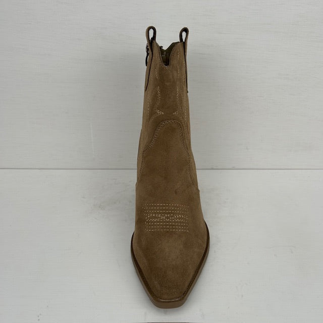 Real leather cowboylaarsje met stoere hak taupe
