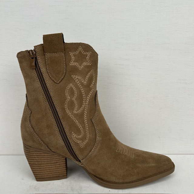 Real leather cowboylaarsje met stoere hak taupe